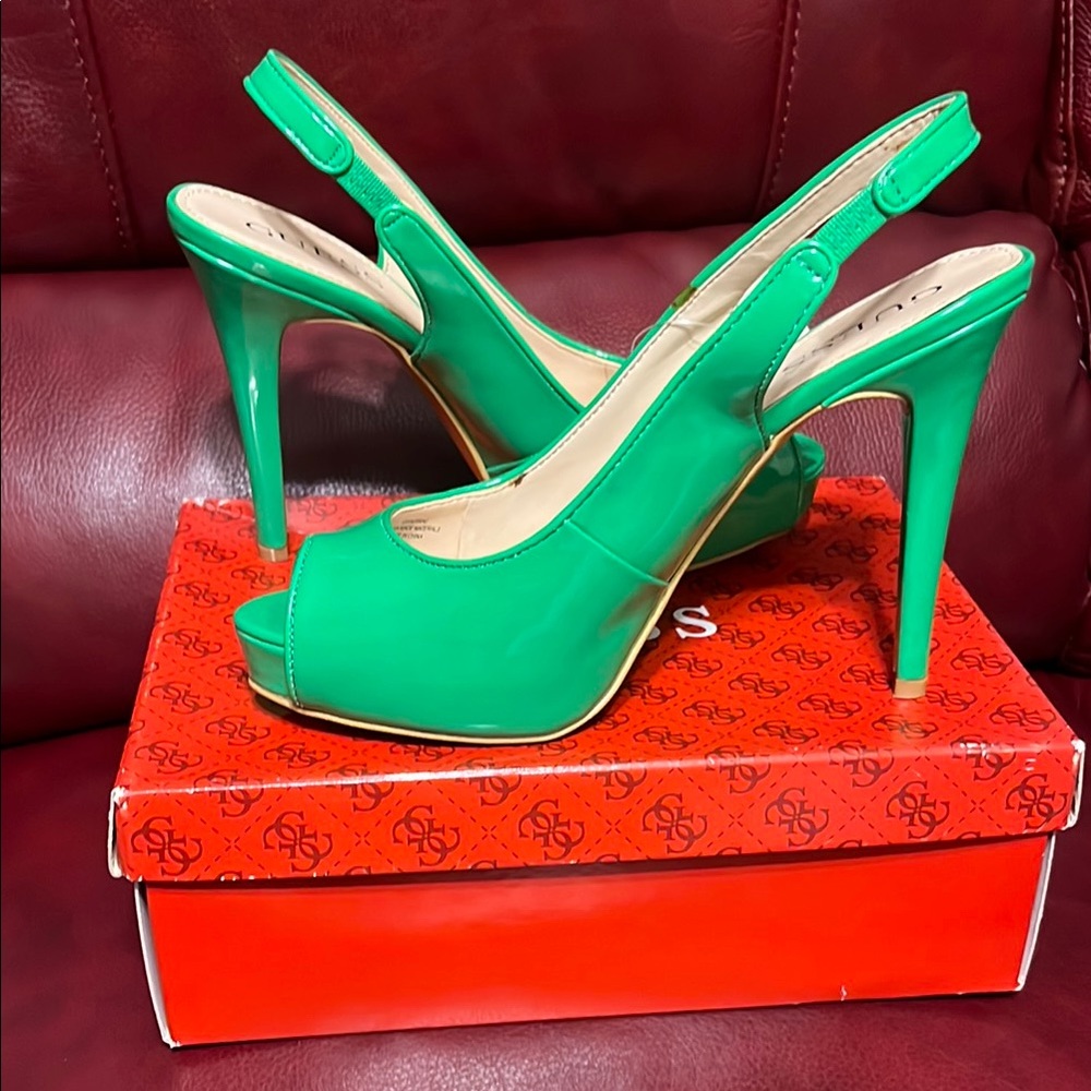 Guess Vibrant Green Slingback Heels